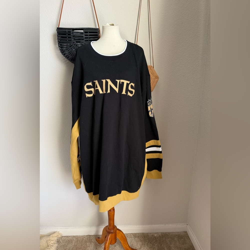 Mitchell & Ness Black New Orleans Saints Pullover Sweater, Size 5XLT